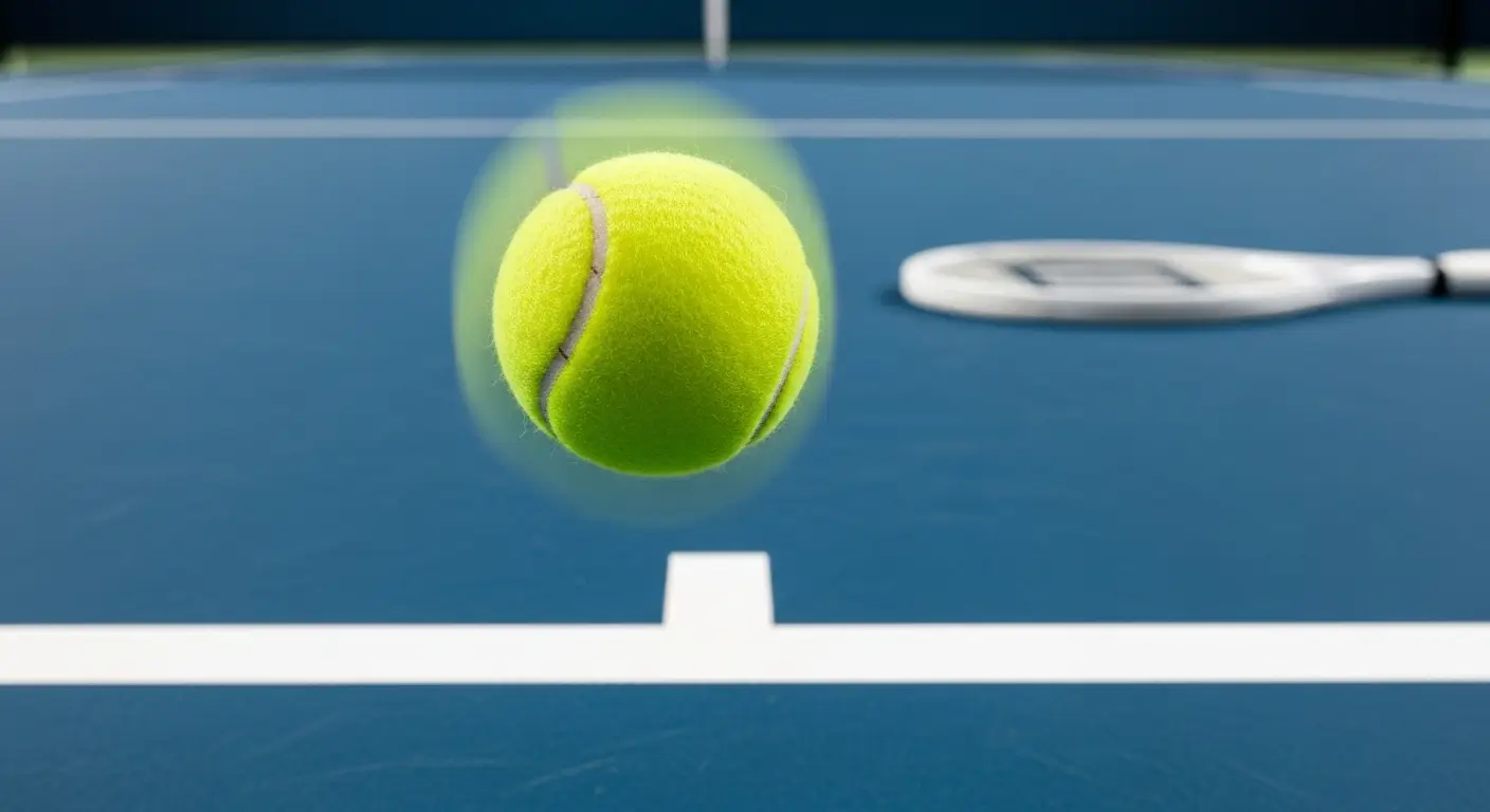 Close-up of a tennis ball mid-air heading towards the service box, illustrating a perfect ace.