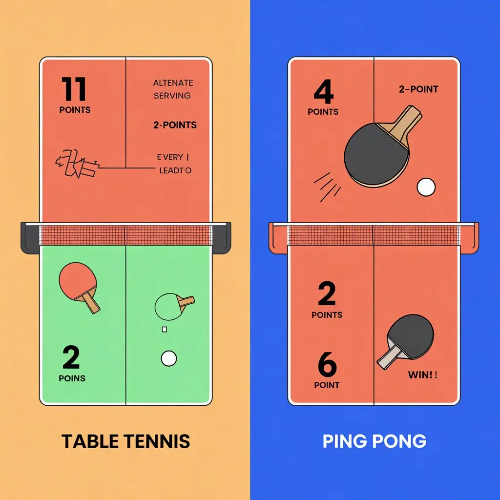 Infographic comparing the scoring systems in table tennis and ping pong