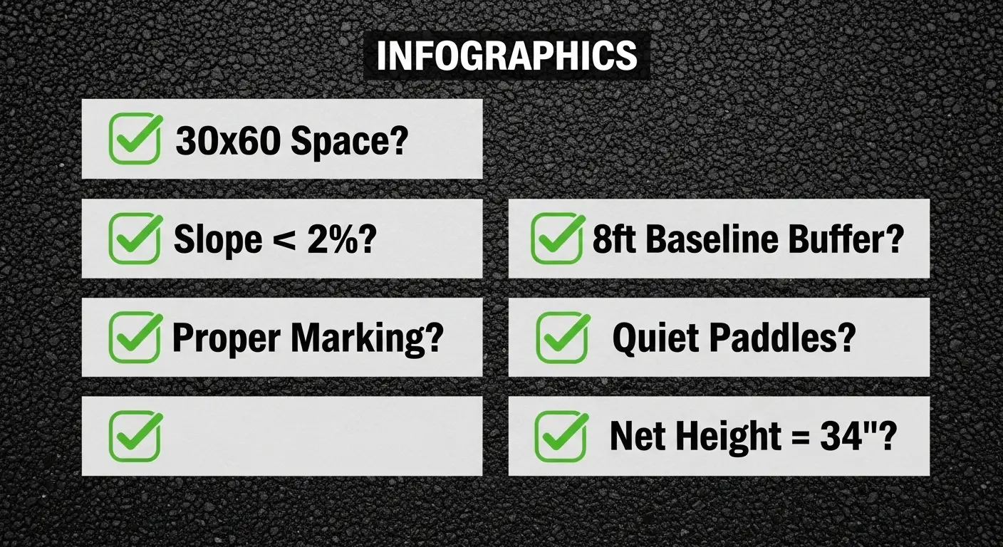 Visual checklist for confirming driveway readiness for pickleball play