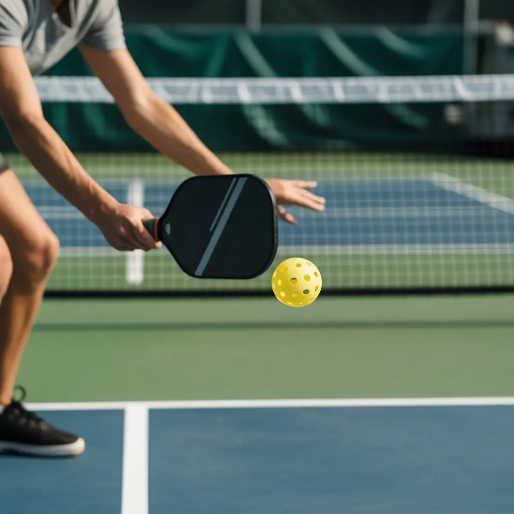 A player demonstrating the proper underhand serve in pickleball, with a focus on grip and form