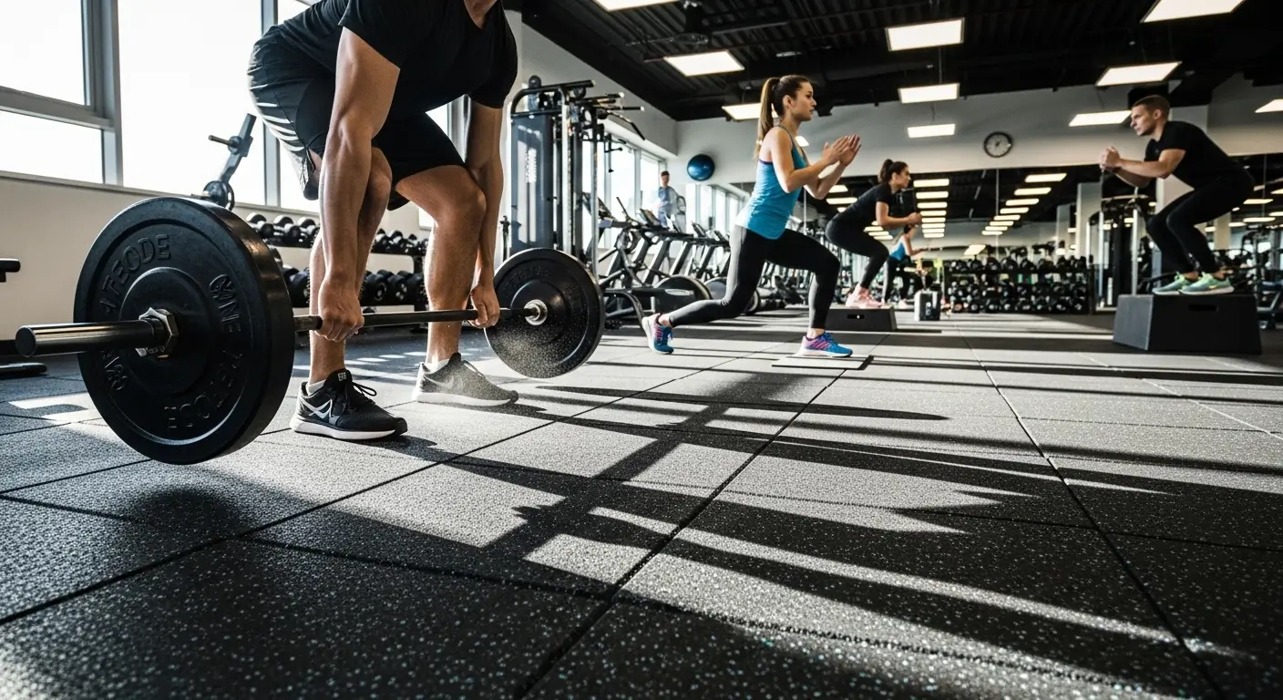 Rubber flooring in a fitness center for indoor sports and activities