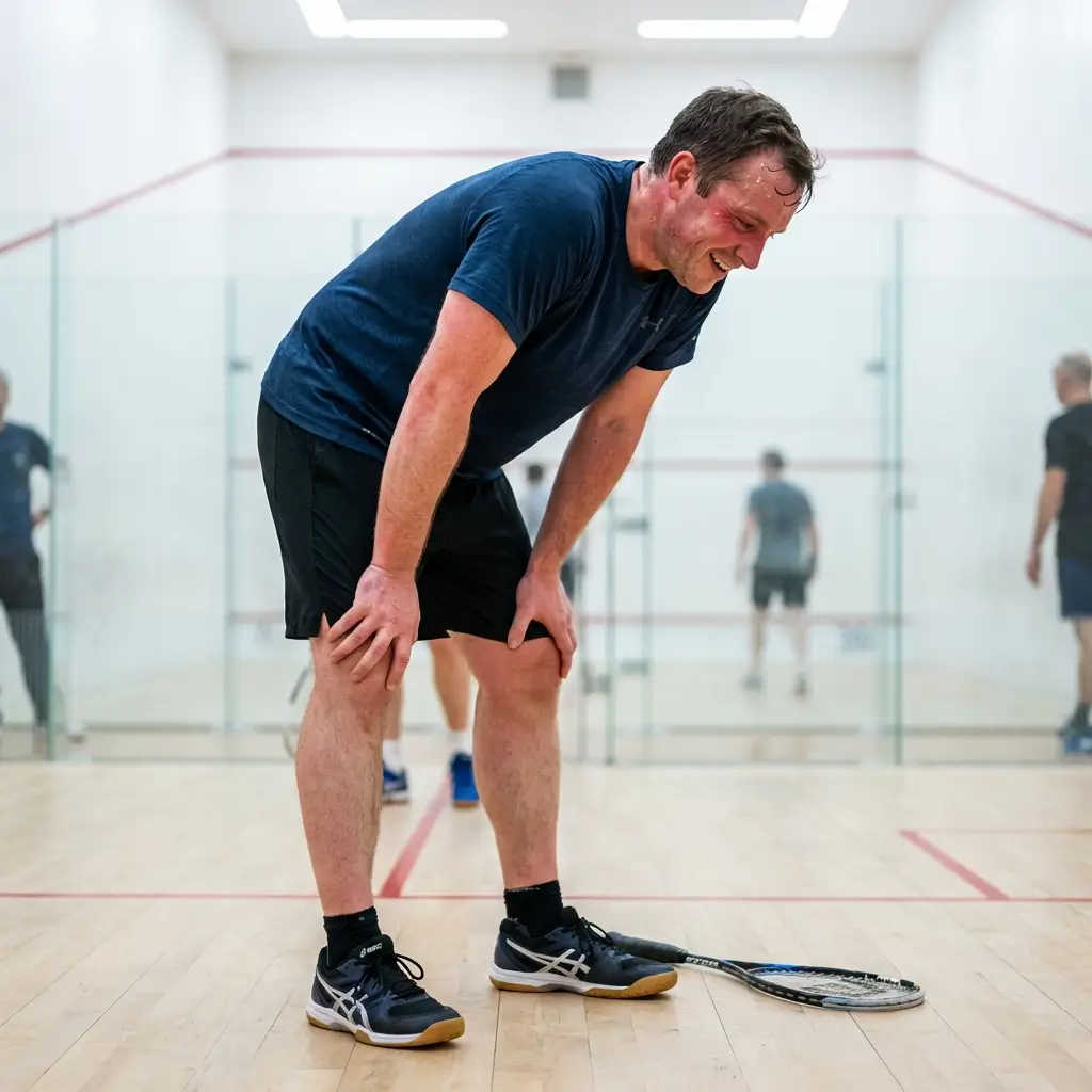 Fit squash player showing the cardiovascular benefits of the sport