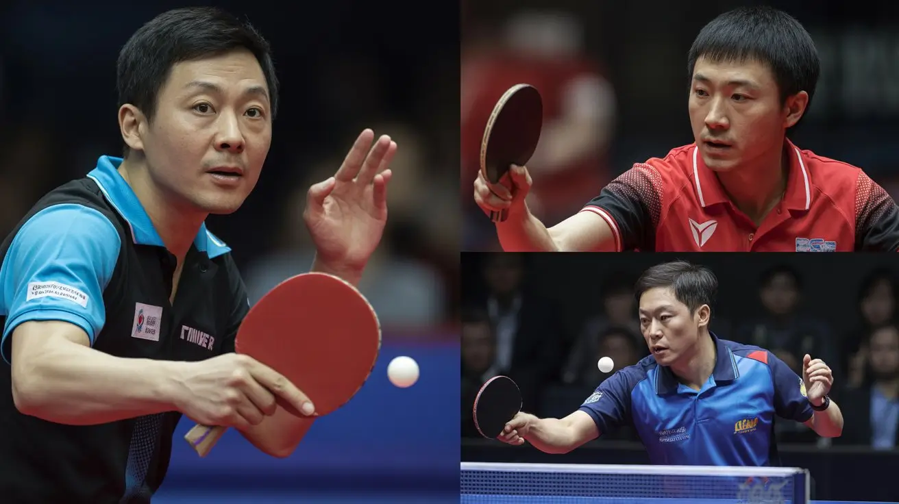 Famous table tennis players Ma Long, Jan Ove Waldner, and Ding Ning in action