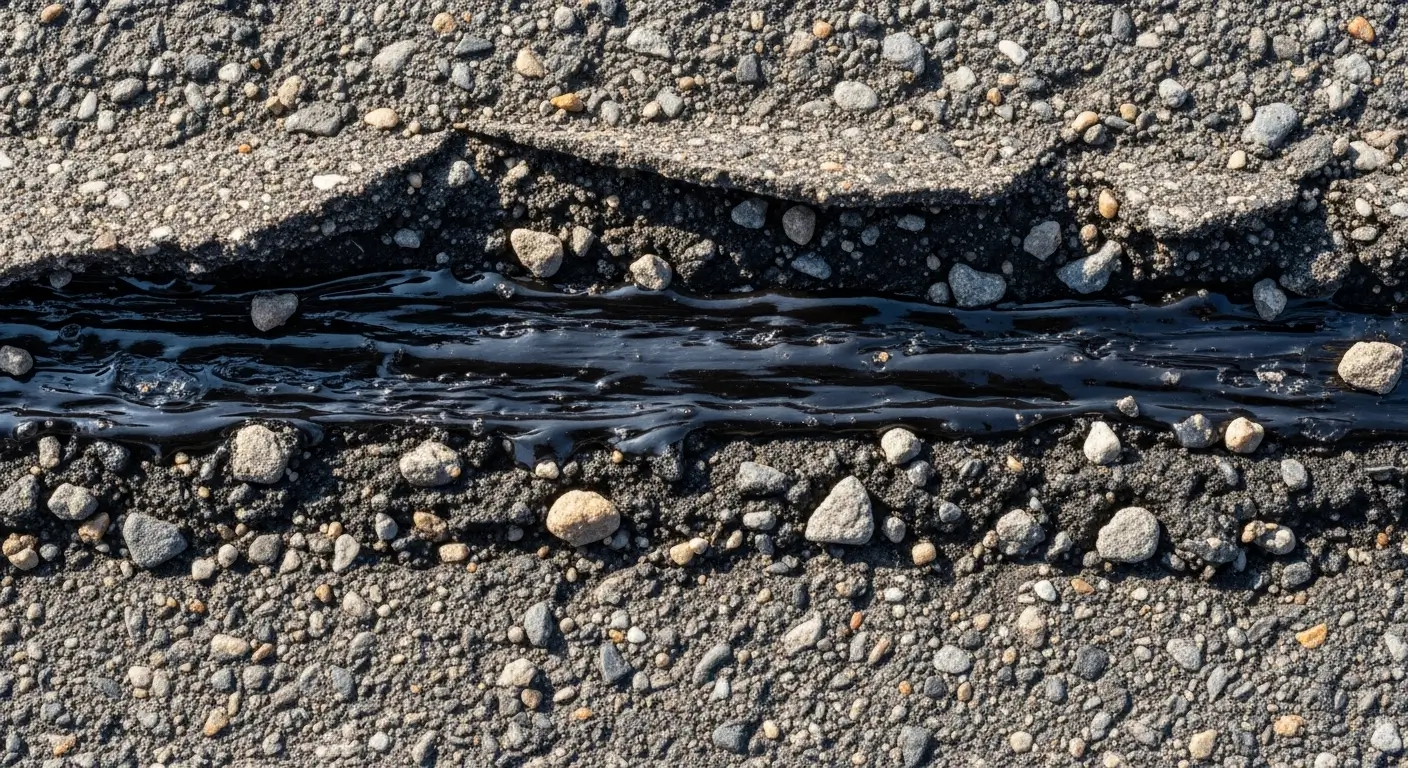 Close-up of permanent sticky adhesive residue left by duct tape on a driveway surface.