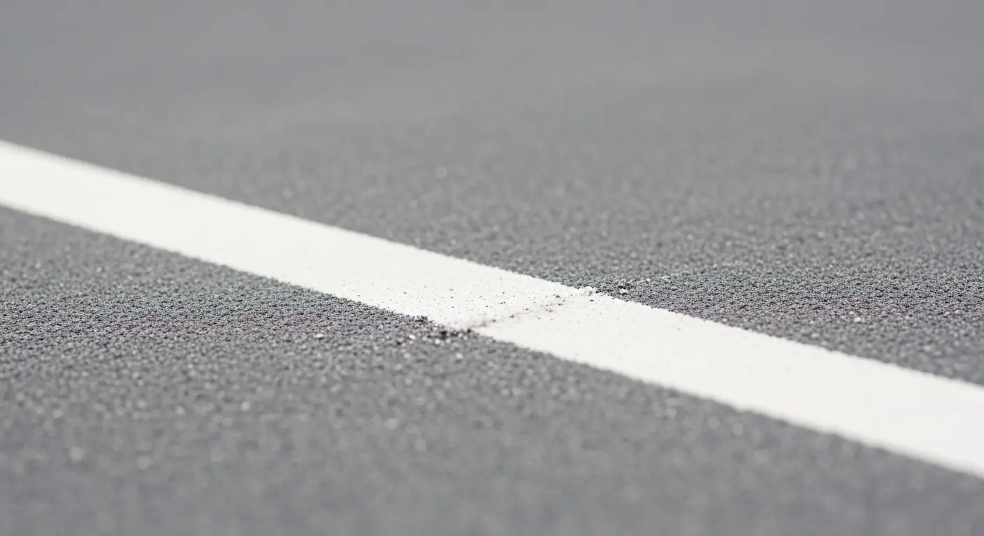 Close-up of a high-density acrylic textured coating on a tennis practice wall with a white net-line.