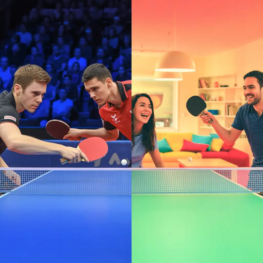 Comparison between professional table tennis match and casual ping pong game