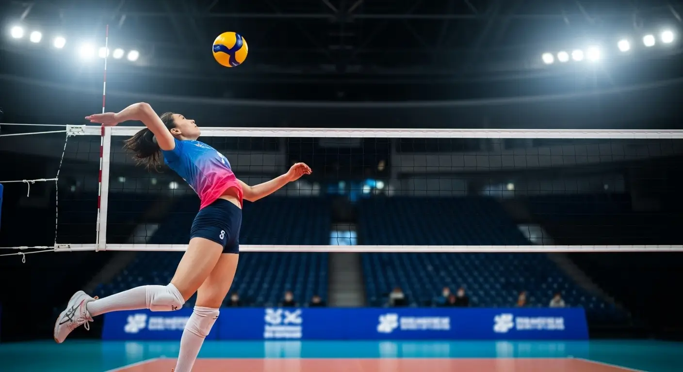 Volleyball player serving an ace during a match