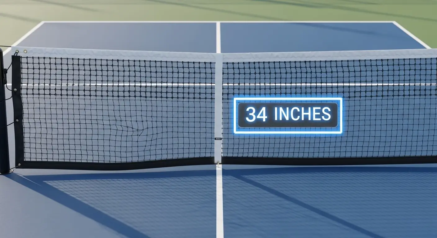 A split-screen view showing a sagging pickleball net vs a taut net at regulation 34-inch center height.